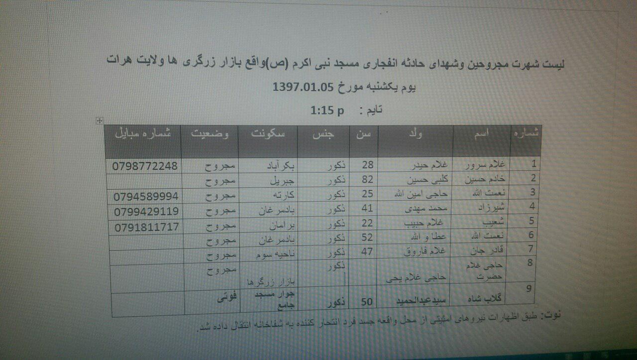 List of injured and martyrs