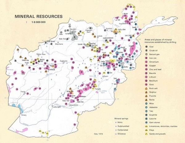 بر اساس تحقیقات انجام شده تا اکنون بیش از 1400 نقطه از معادن زیرزمینی در افغانستان شناسائی شده است که ارزش مجموعی آن به 3000 ميلیارد دالر تخمین شده است