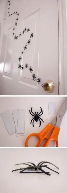 چسباندن عنکبوت های پلاستیکی روی در
