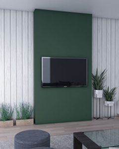 رنگ سبز دیوار پشت تلویزیون.