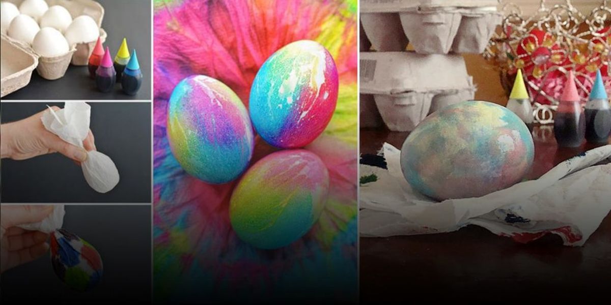 رنگ کردن تخم مرغ‌های نوروزی با دستمال کاغذی